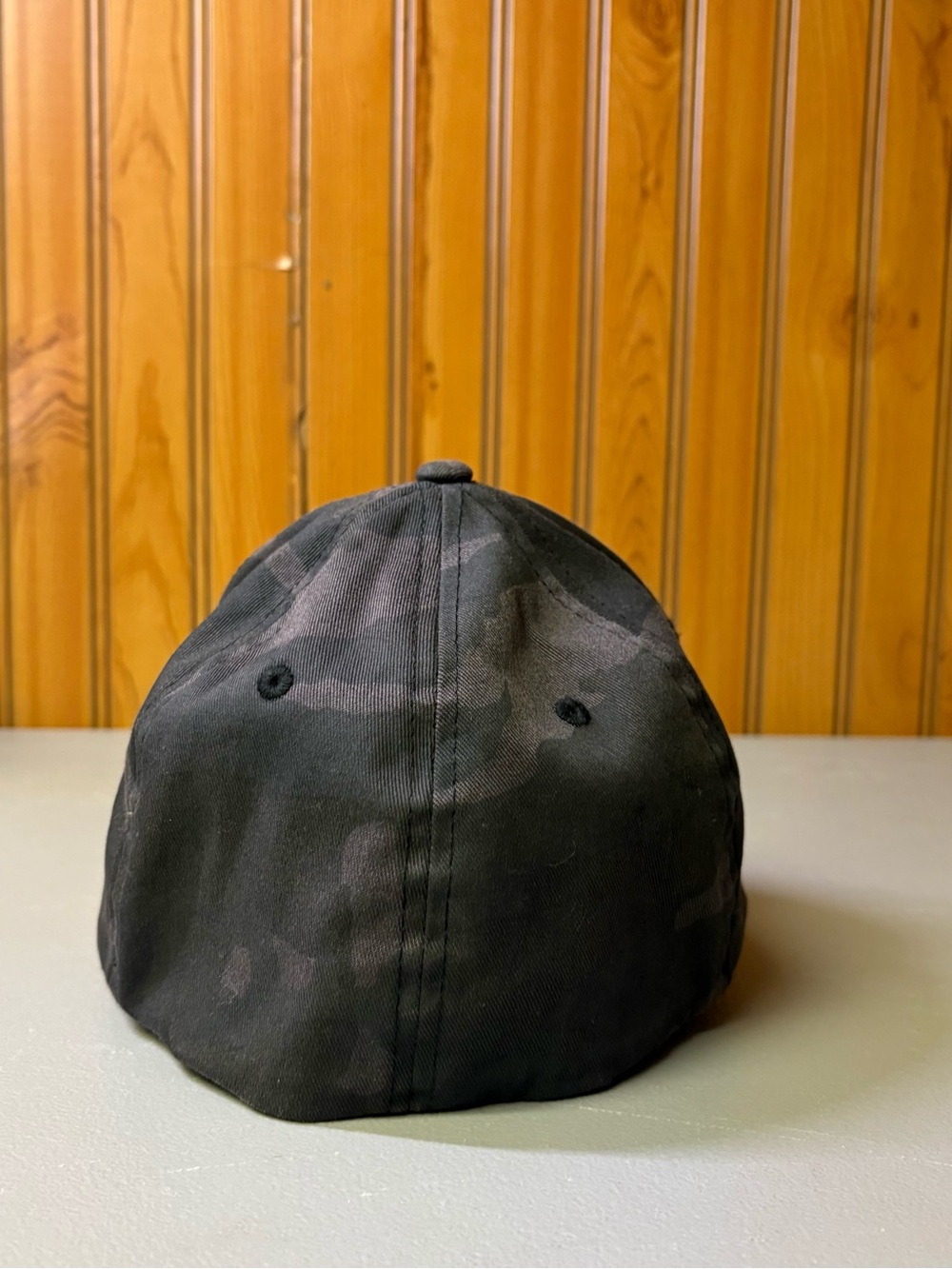 Fox Black Camo Baseball Hat with Orange-Outlined Fox Patch - Picture 3 of 6